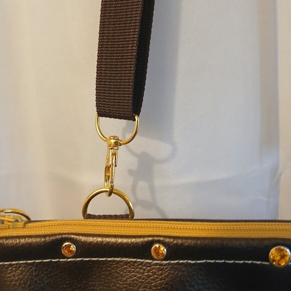 New Travel Sling Crossbody bag Brown Faux Leather Pastel floral canvas Zip Purse - Picture 5 of 12